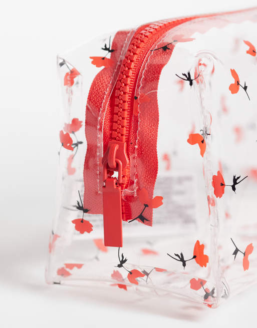 Mango see through cosmetic bag in poppy print, 2 of 3