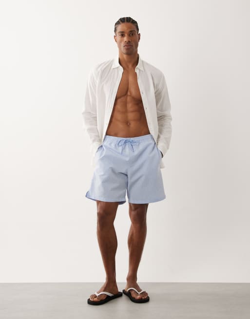 Mango – Seersucker-Badeshorts in Pastellblau im Boxer-Stil, 2 von 5