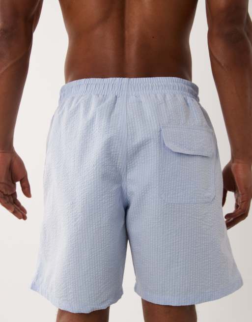 Mango – Seersucker-Badeshorts in Pastellblau im Boxer-Stil, 4 von 5