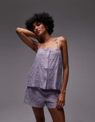 Mango Seersucker Pajama Cami Top And Shorts Set In Blue