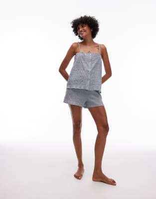 Shop Mango Seersucker Pajama Cami Top And Shorts Set In Green