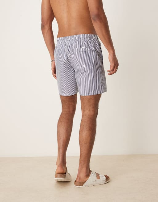 Mango seersucker stripe swim shorts in navy ASOS