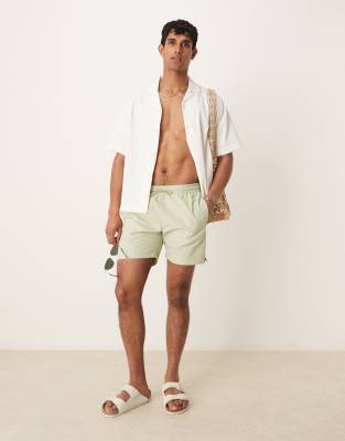 Mango Seersucker Swim Shorts In Green