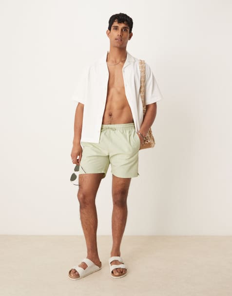 Mango seersucker swim shorts in pale green - view 1