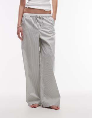 Mango Seersucker Wide Leg Pajama Pants