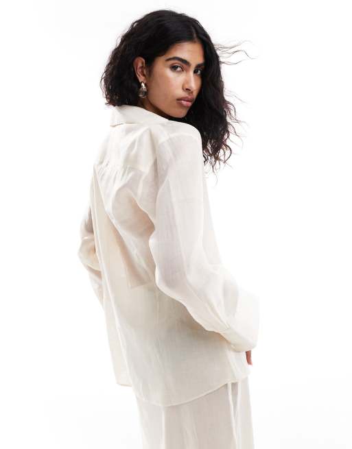 Mango - Selection - Camicia beige trasparente allacciata sul davanti in coordinato, 3 di 4