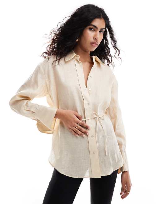 Mango - Selection - Camicia in lino con gemelli a barretta color oro