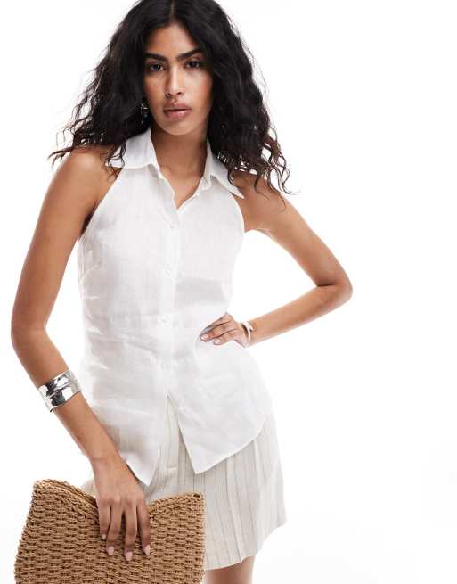 Mango - Selection - Chemise en lin à dos nu - Blanc