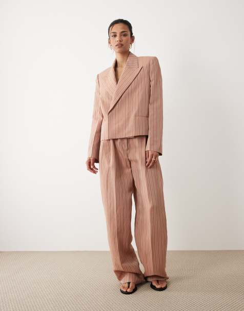 Mango Selection - Coordinato con pantaloni e blazer corto in misto lino rosa a righe - view 1