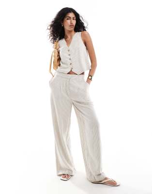 Mango Selection linen mix pinstripe straight leg co-ord trousers in white