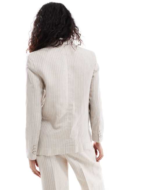 Mango striped linen blazer outlet