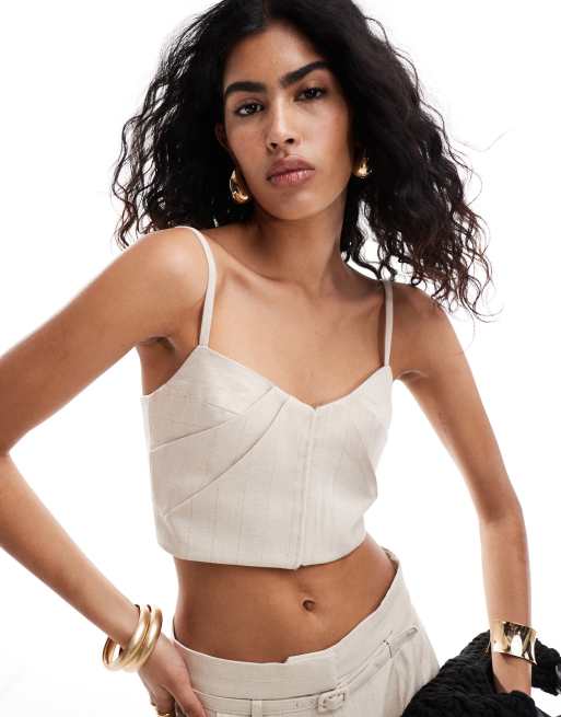 Mango – Selection – Ljusbeige topp i linnemix, del av set