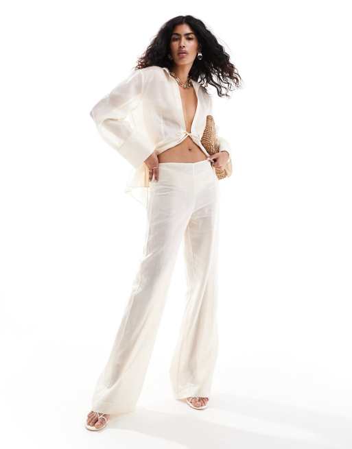 Mango - Selection - Pantalon d'ensemble léger et transparent - Naturel
