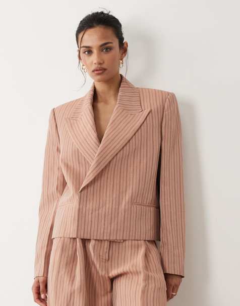 Mango - Selection - Pink cropped blazer i hørblanding med striber - Del af sæt - view 1