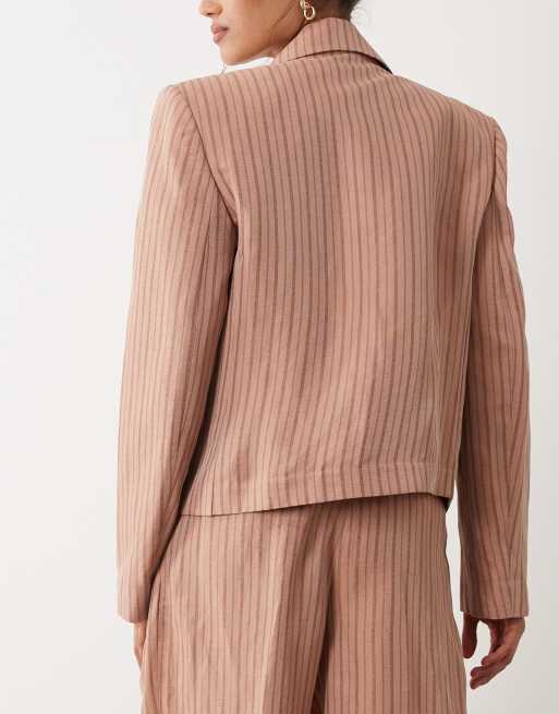 Mango - Selection - Pink cropped blazer i hørblanding med striber - Del af sæt, 3 af 4