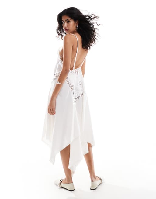 Mango Selection - Robe en crochet avec ourlet mouchoir - Crème