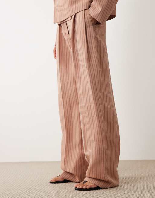 Mango Selection Strappy linen mix tailored barrel trouser co-ord in pink stripe, 2 of 5
