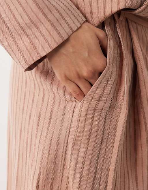 Mango Selection Strappy linen mix tailored barrel trouser co-ord in pink stripe, 4 of 5