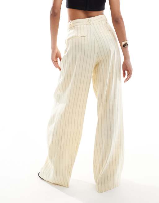 Mango Selection stripe linen mix straight leg trouser in yellow, 5 of 5