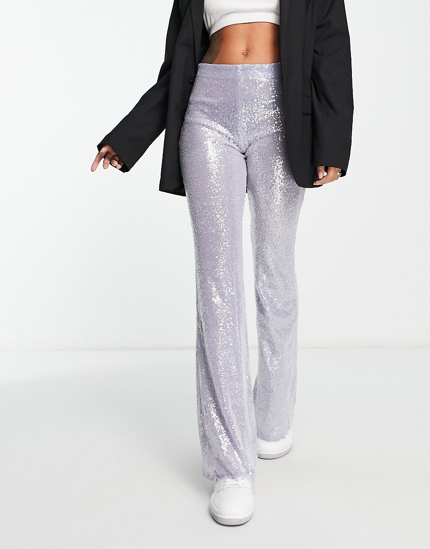 Mango sequin flare trousers in silver