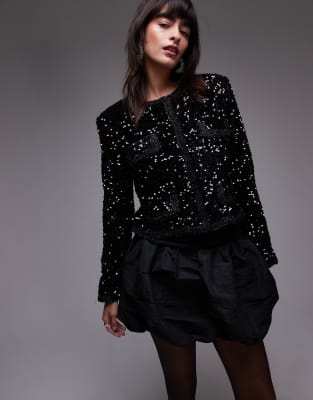 Mango Sequin Jacket In Black
