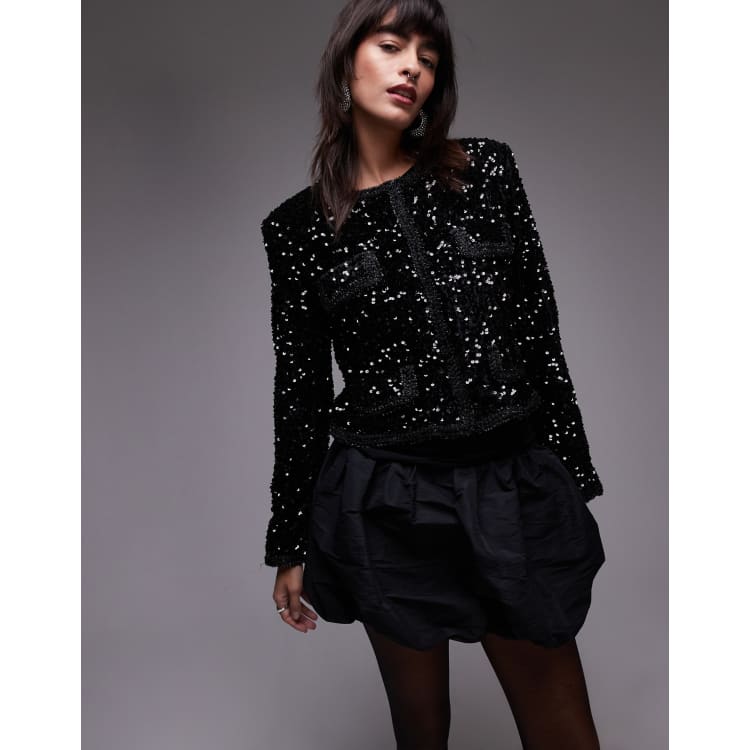 Mango sequin jacket in black ASOS