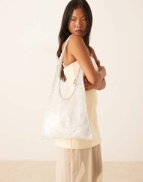 Mango sequin mesh shoulder bag in white - view 1