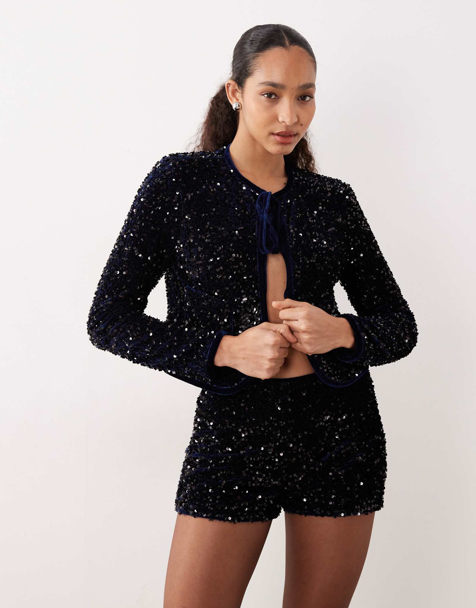 Темно-синие микро-шорты с блестками Mango - часть комплекта