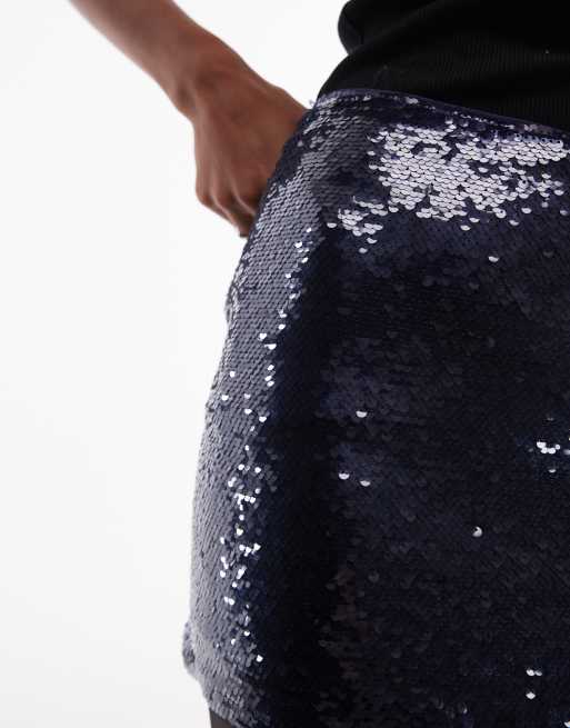 Mango sequin mini skirt in dark blue ASOS