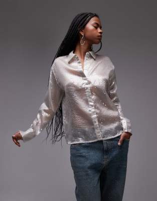 Mango Sequin Shirt In Silver-brown
