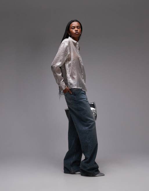 Mango sequin shirt in silver, 2 of 4