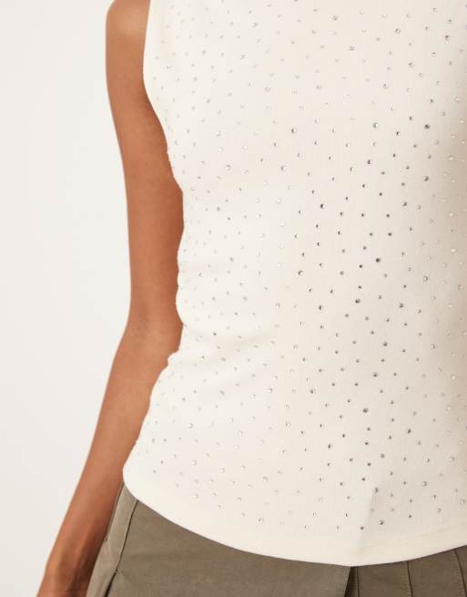Mango sequin sleeveless top in white, 2 of 4