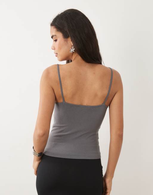 Mango sequin strappy cami top in gray, 4 of 4