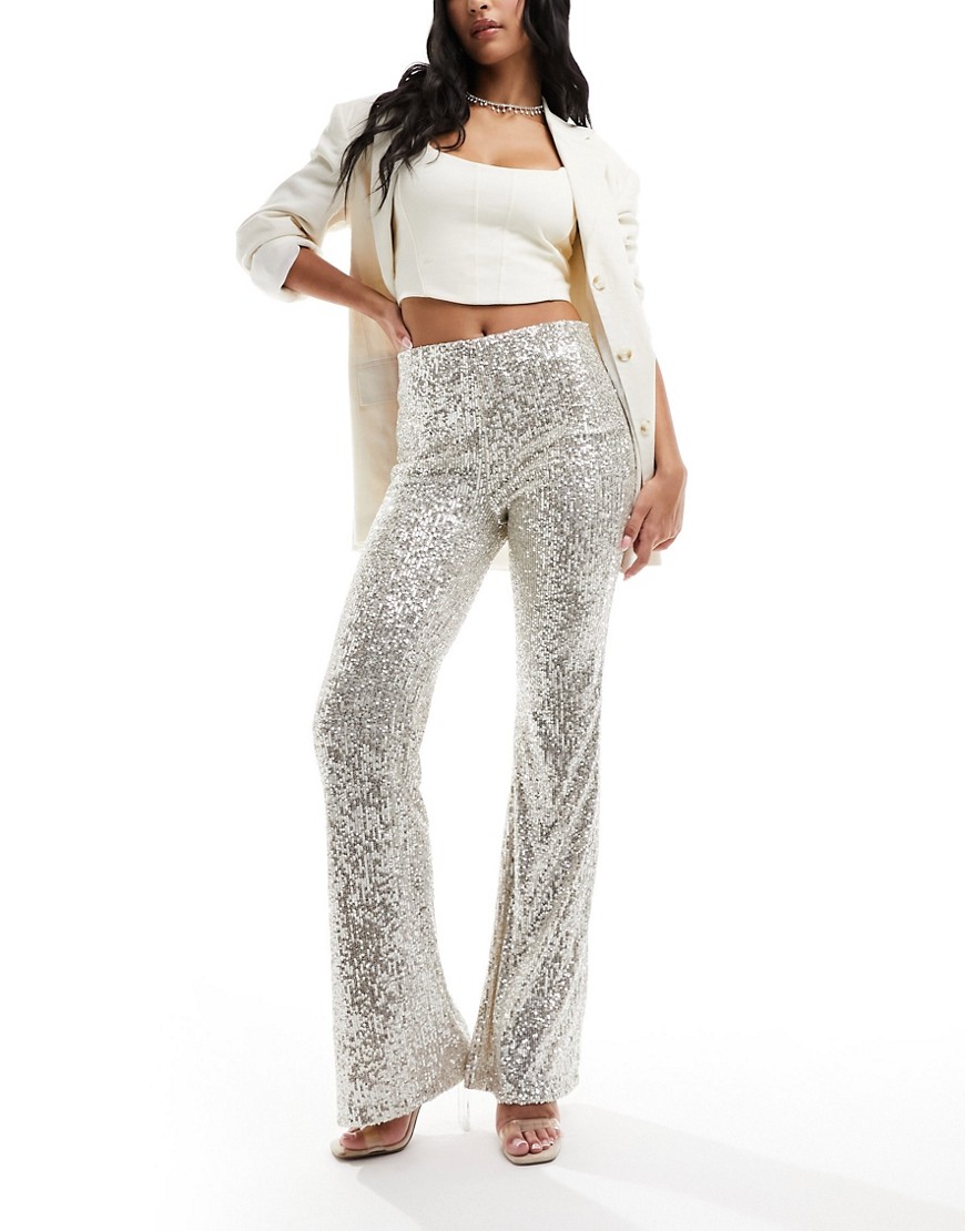 Mango sequin trousers in ivory-Neutral