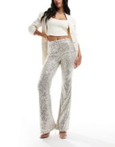 ASOS DESIGN extreme flare sequin trouser in silver