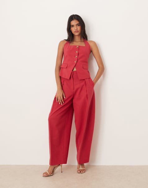 Mango – Set, bestehend aus Neckholder-Weste und Barrel-Leg-Hose in Rot - view 1