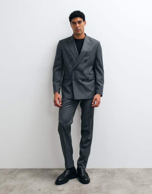 Mango – Set in Grau, bestehend aus zweireihigem Anzugblazer und Hose | ASOS