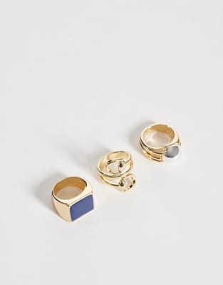Mango set of 3 statement rings in gold