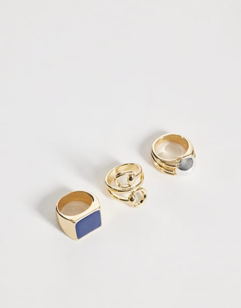 Mango set of 3 statement rings in gold - view 1