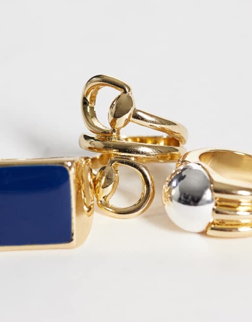 Mango set of 3 statement rings in gold, 2 of 3