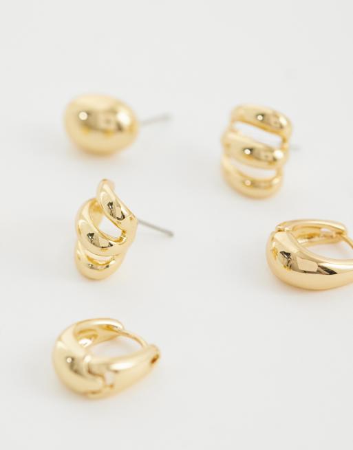 Mango - Set van 3 paar oorknopjes in goud, 3 van 4