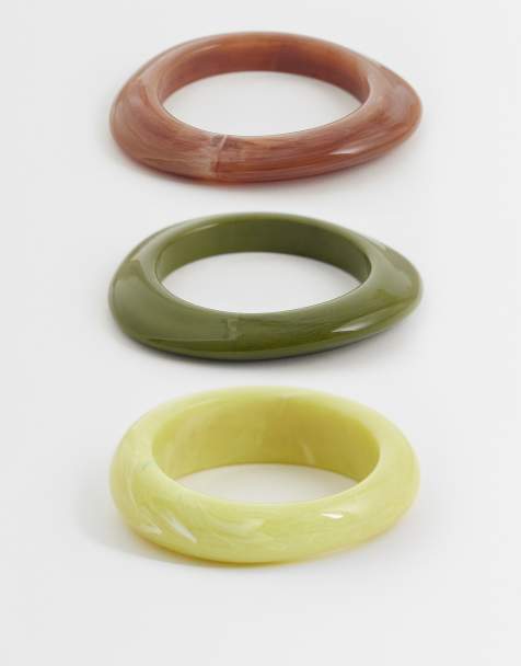 Mango - Set van 3 statement armbanden van acryl in groen - view 1