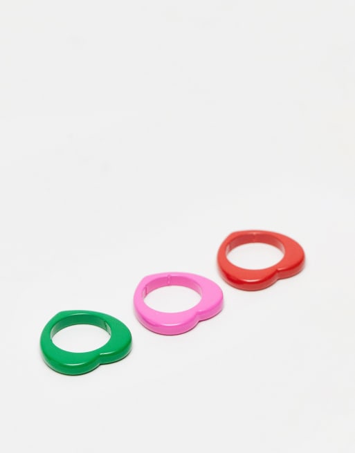 Mango - Set van drie ringen in rood, roze en groen