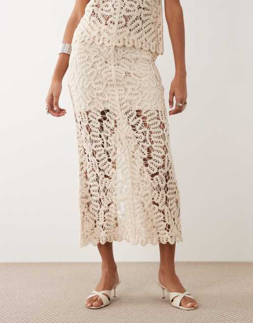 Mango – Setenta – Beige, virkad midikjol, del av set, 2 av 5