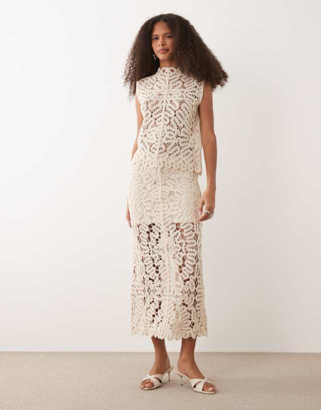 Mango Setenta crochet midi skirt in beige - part of a set | ASOS