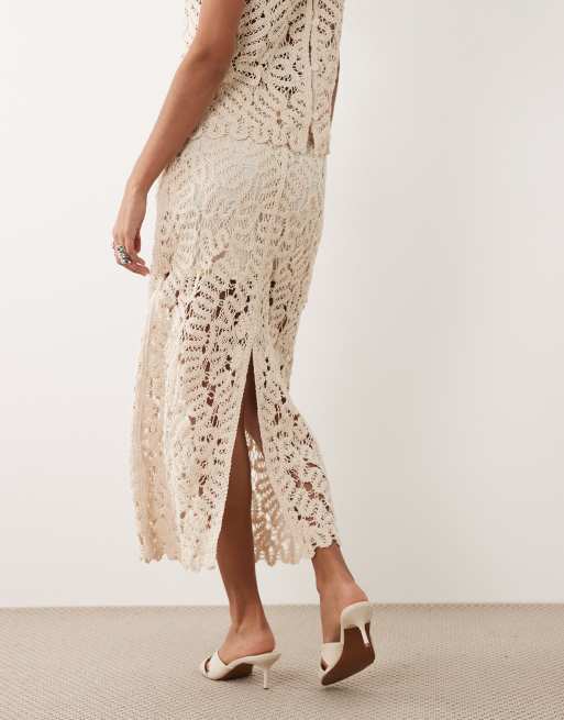 Mango Setenta crochet midi skirt in beige - part of a set, 4 of 5