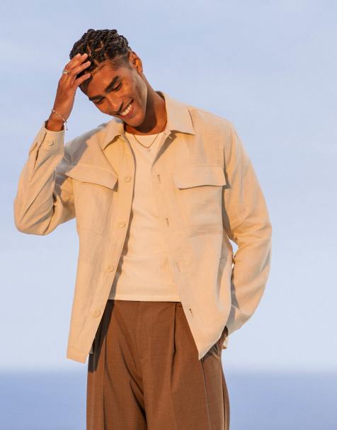 Mango - Shacket van linnen in lichtbeige - view 1