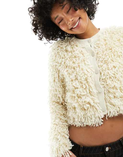 Mango shaggy cardigan in beige