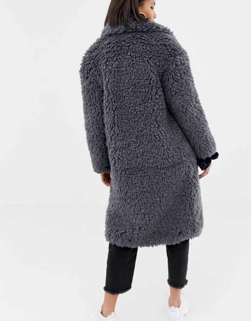 Mango shaggy faux 2025 fur coat in grey