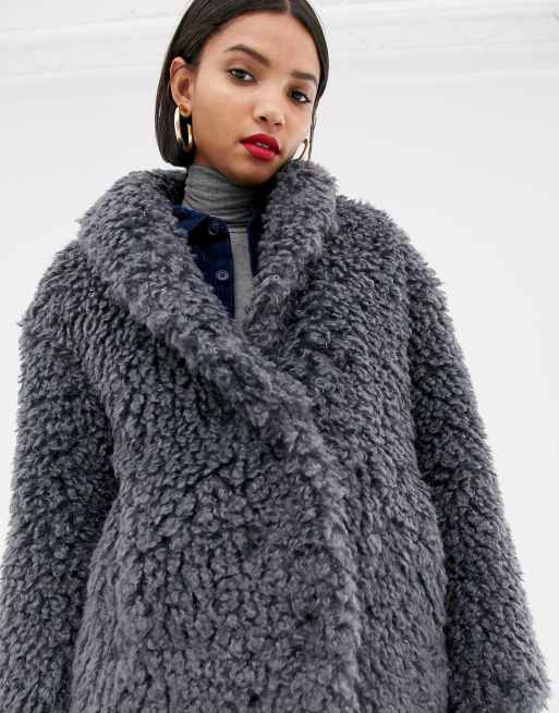 Grey shaggy shop fur coat